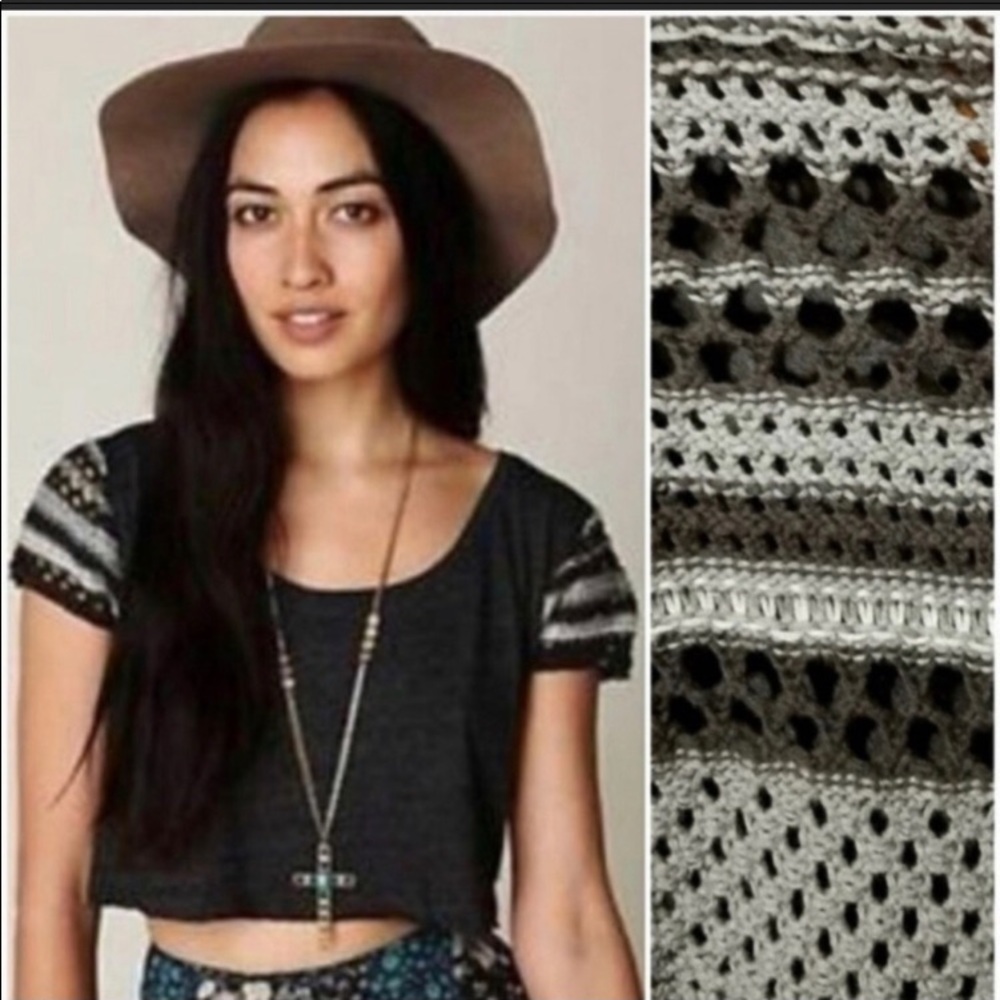Free  People Gray crochet back Cropped top M